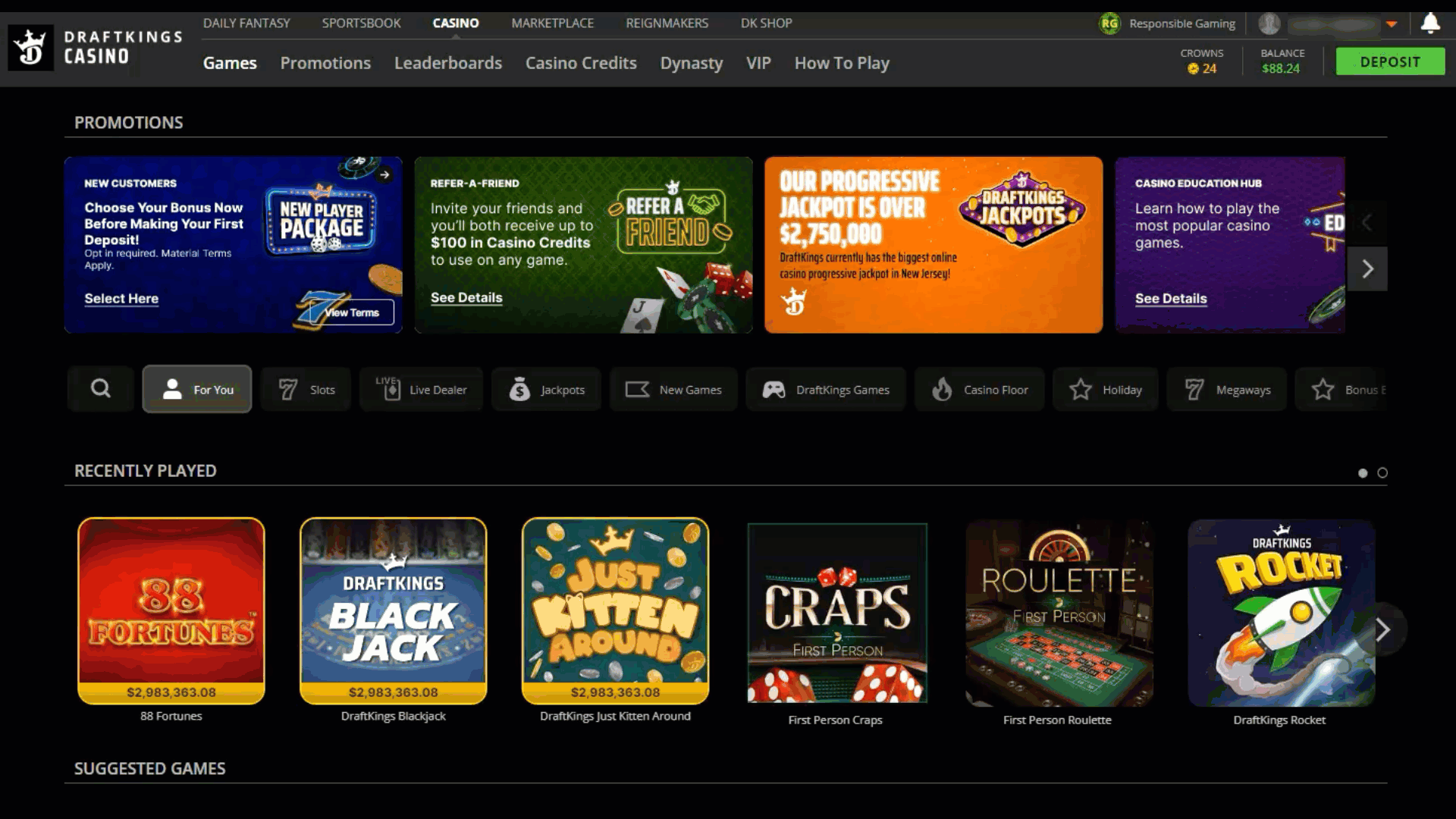 How to find casino credits and expiration date via DraftKings website