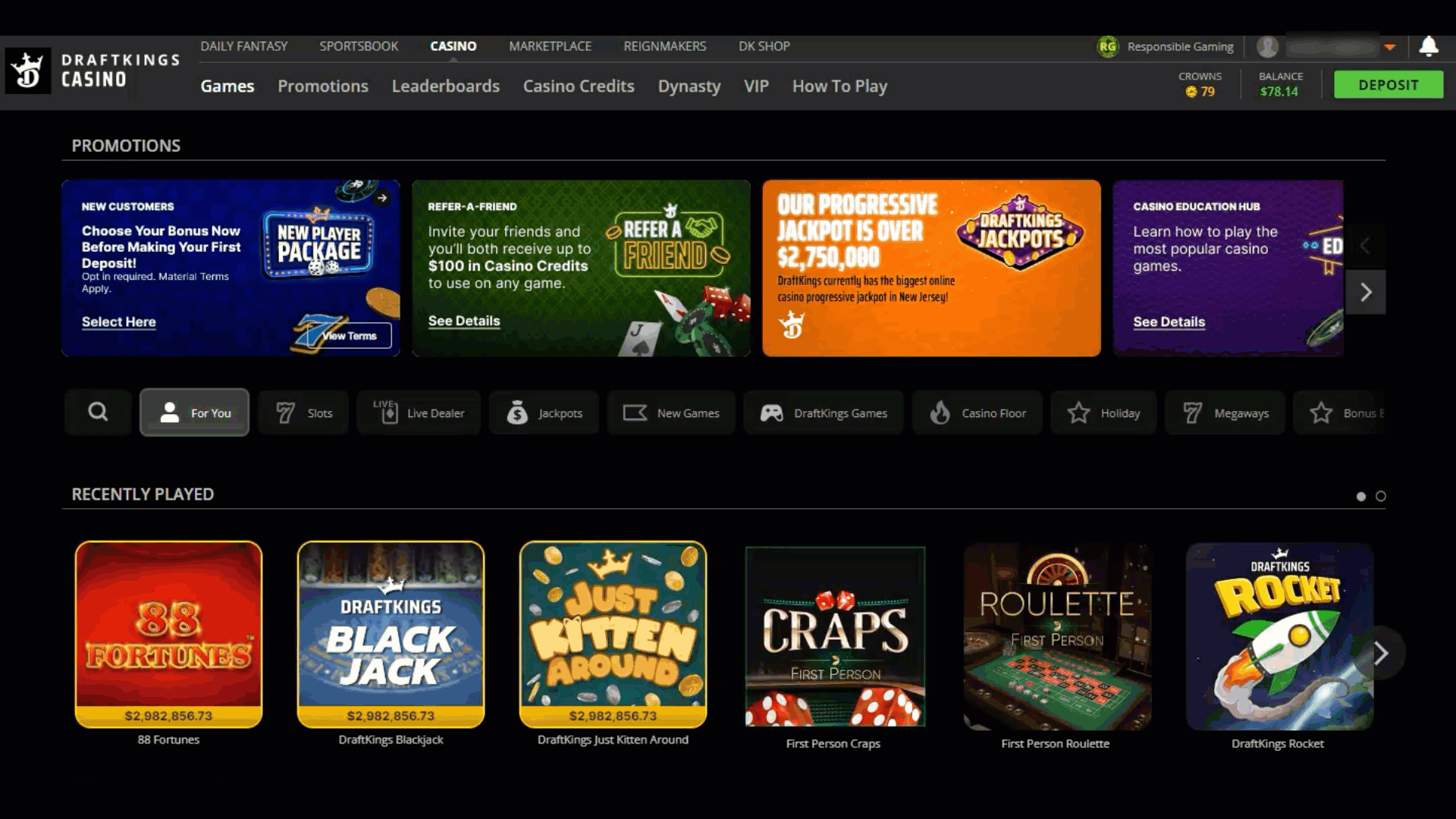 How to use Casino Credits via the DraftKings website