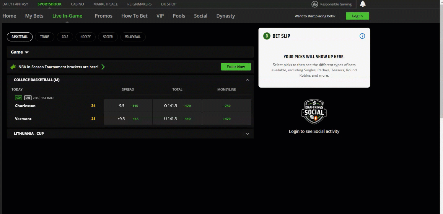 A visual walkthrough of how to reset your password from the login page on the DraftKings website