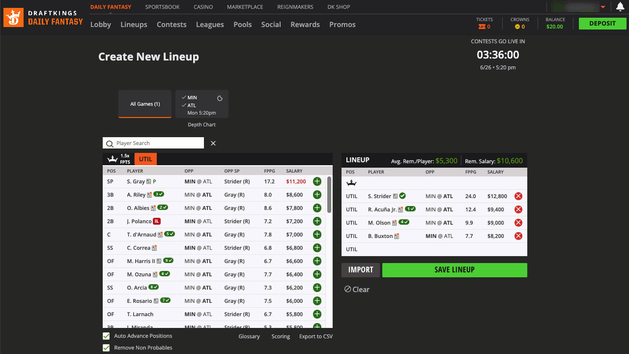 A visual walkthrough of how to find Relief Pitchers via the DraftKings Fantasy Sports Website