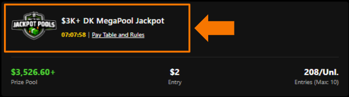  A visual example of the DK MegaPool Jackpot listing