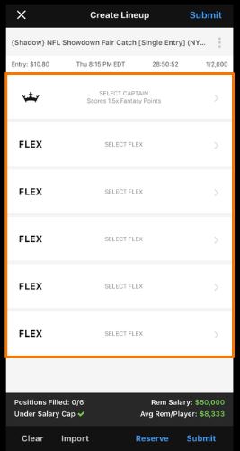A visual example of Captain and Flex selection